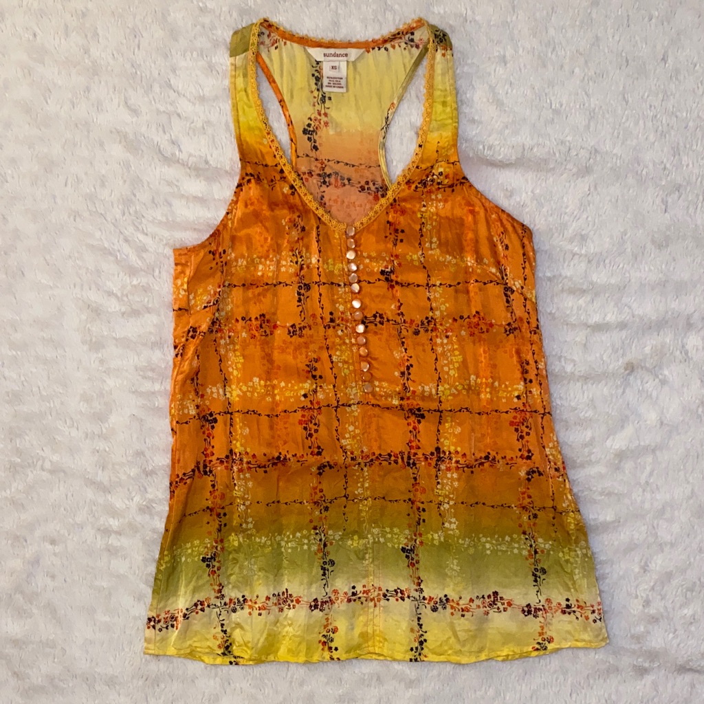 Sundance Yellow And Green Cotton & Silk Tank Top